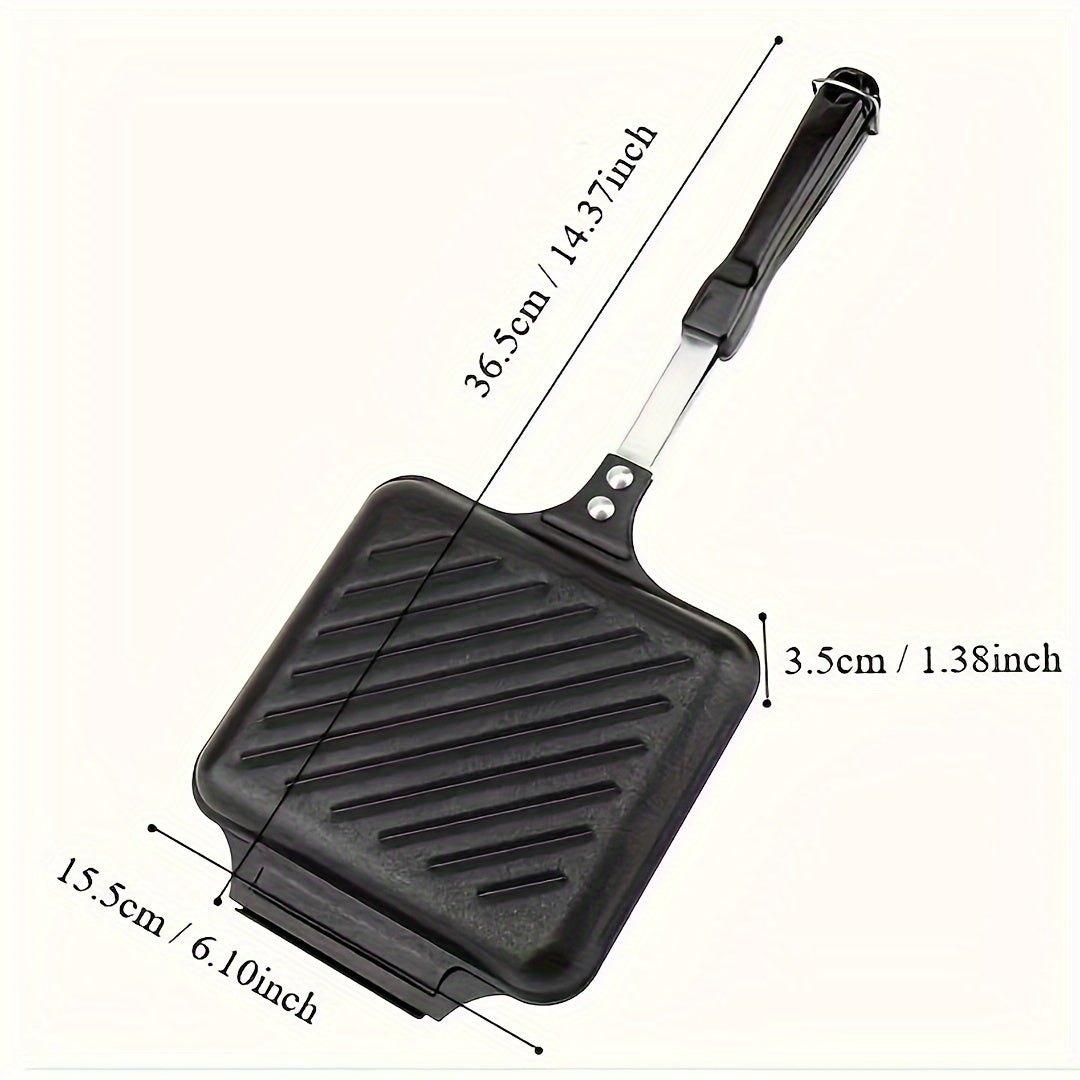 Cast Iron Sandwich Press with Non-Stick Double-Sided Griddle, Perfect for Breakfast Eggs, Waffles, and Sandwiches, Ideal for Home or Outdoor Camping Kitchen Cookware