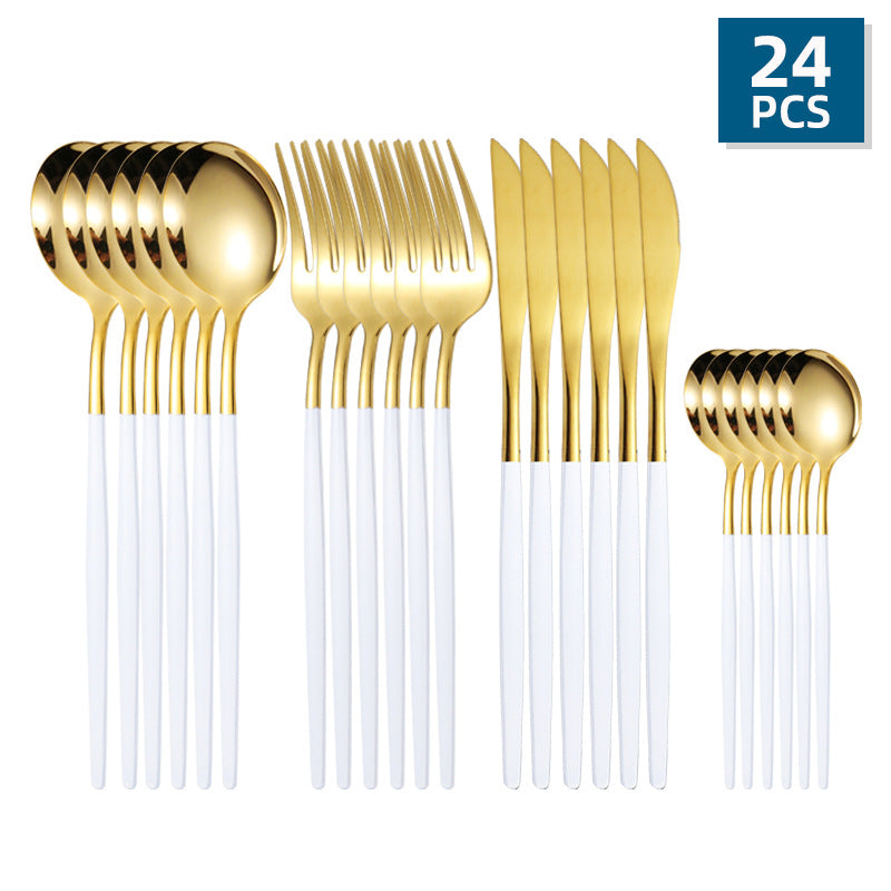 24-piece stainless steel cutlery set with Portuguese design for Western dining.