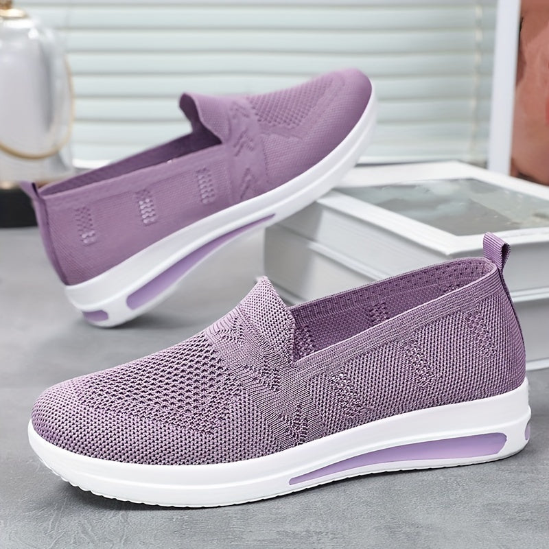 Women's lightweight, breathable flat shoes with air cushion support and slip-on design in solid colors. Stylish and comfortable for spring and autumn.