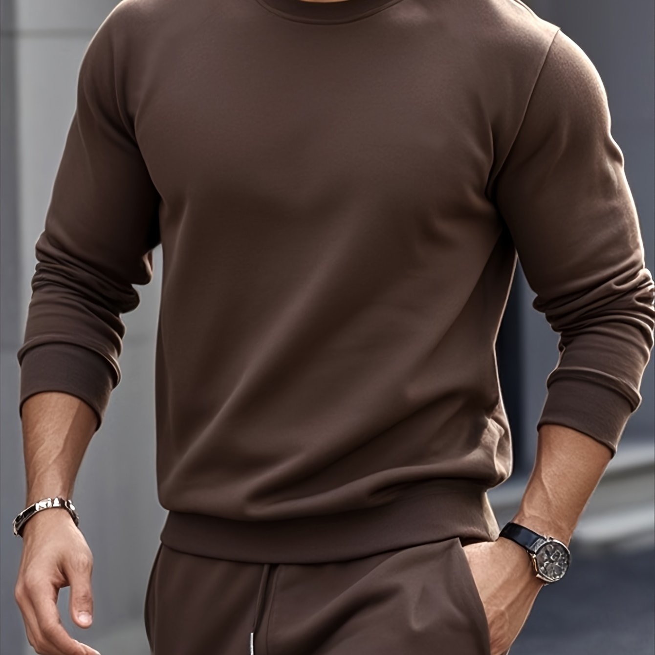 Men's Casual Knitwear Set - Long Sleeve Crew Neck Top & Pants, Solid Color, Machine Washable, Perfect for Fall/Winter, High Quality, Base Layer