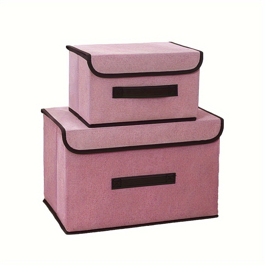 Foldable desktop storage box made from textile non-woven material, ideal for sorting clothes and household items. This two-piece storage box is perfect for keeping your items dust-proof and organized.