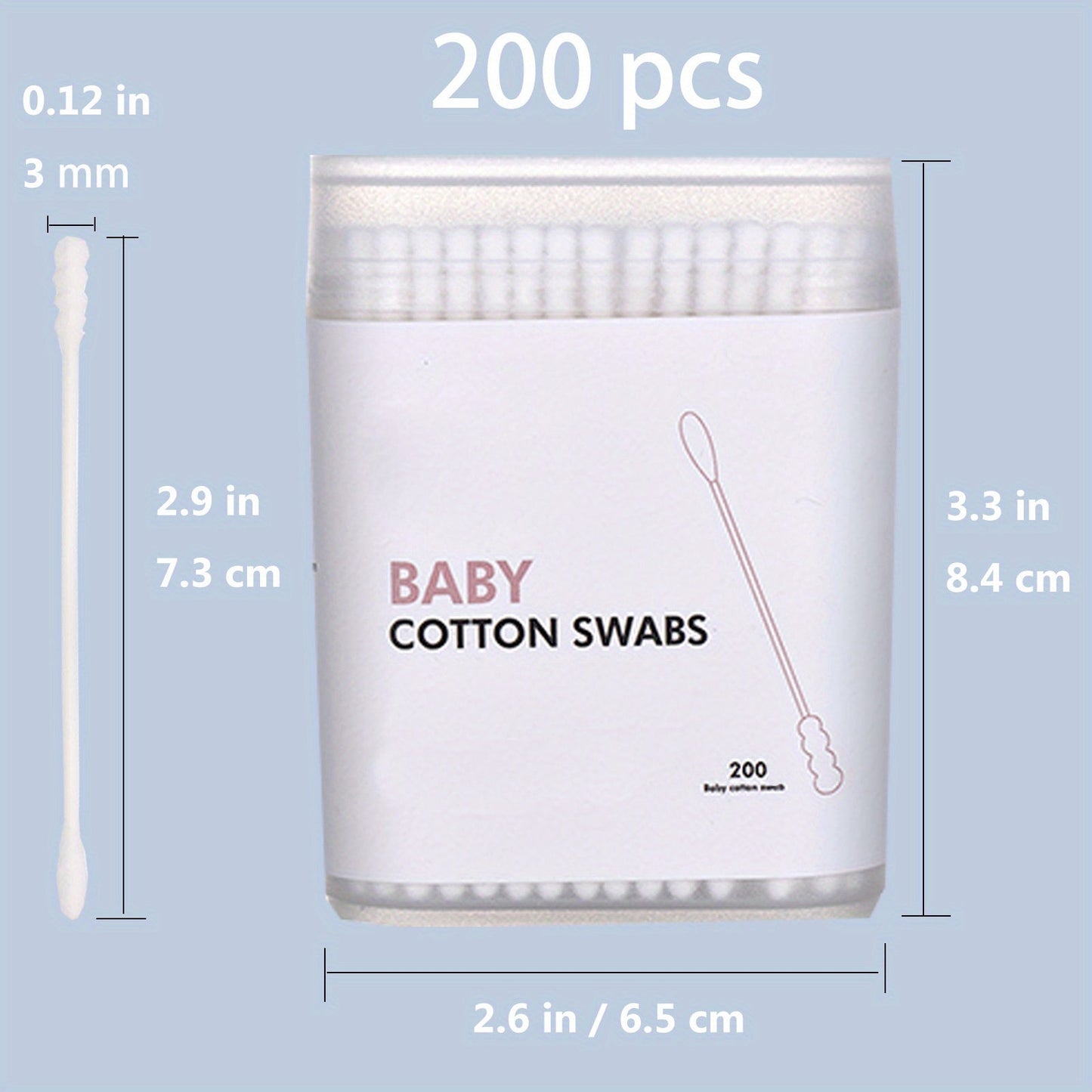 200 pieces of baby cotton swabs made with 100% organic cotton, perfect for newborns, babies, and kids, safe for baby's delicate skin