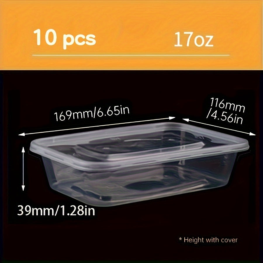 10 to 30 pieces of transparent plastic containers with lids in sizes 17, 22, and 26 ounces. These rectangular food storage containers are BPA free, stackable, leak-proof lunch boxes that are also microwave safe. Perfect for kitchen gadgets and