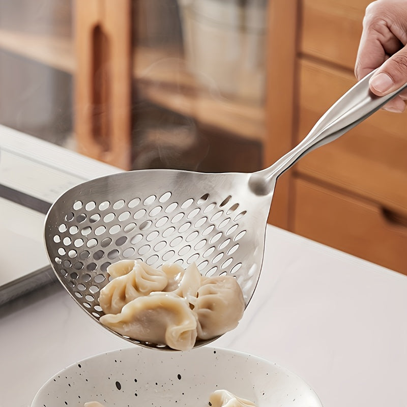 Large Stainless Steel Colander Skimmer - for frying, hot pot, cooking, and baking - easy draining, heat resistant, dishwasher safe - for restaurant and home use.