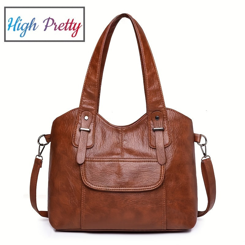 Stylish tote bag for women with large capacity, waterproof material, detachable shoulder strap, multiple compartments, button accents, and available in various colors.