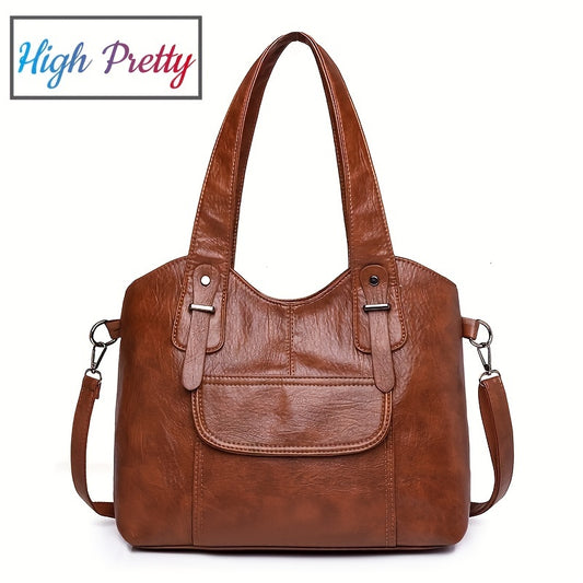 Stylish tote bag for women with large capacity, waterproof material, detachable shoulder strap, multiple compartments, button accents, and available in various colors.