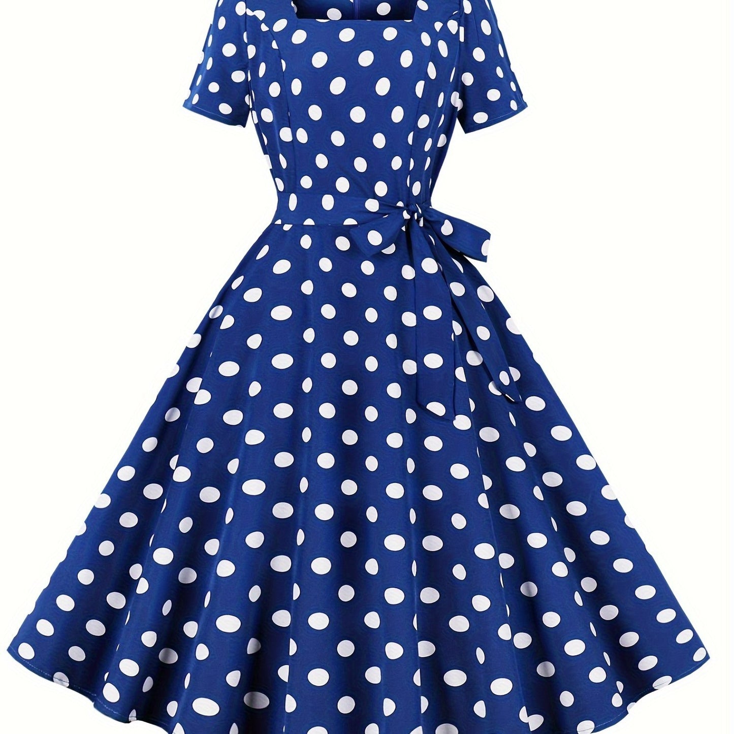 Polka Dot A Line Vintage Dress, Short Sleeve Party Dress for Women