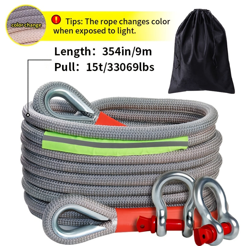 Durable Off-Road & SUV Towing Rope Set with U-Hooks and Storage Bag - 33,0.0g Capacity, Multiple Lengths (3.99m, 5.0m, 6.98m, 8.99m), Heavy-duty Trailer Hooks