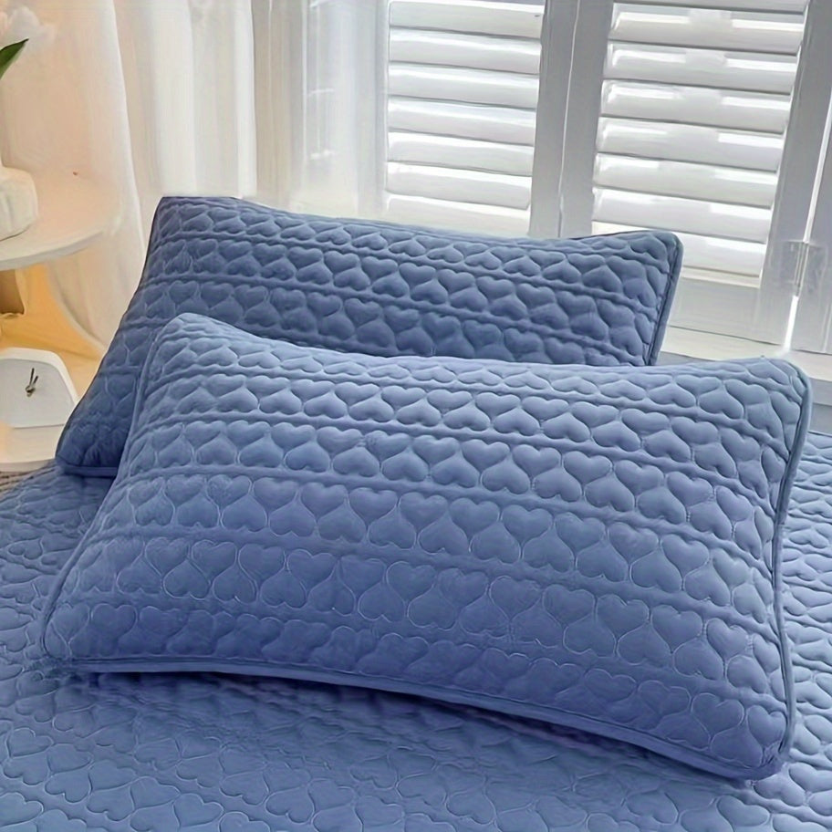 2 Light Blue Quilted Pillow Covers - Ideal for Travel & Camping, Envelope Closure, Easy Care, No Fade, Polyester Fiber Fill.