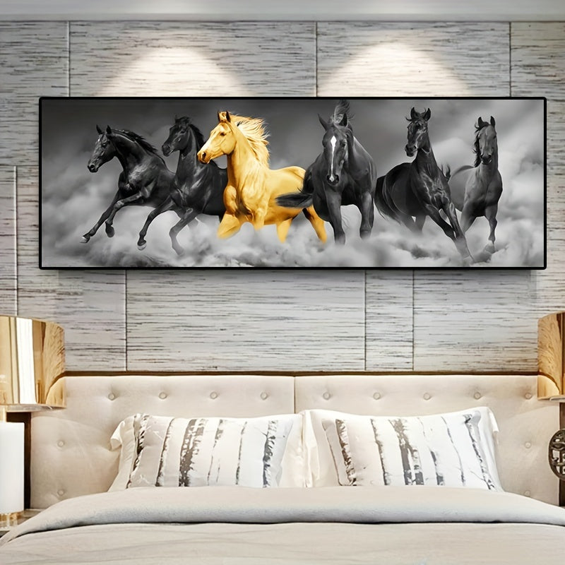 Golden Six Running Horses Canvas Painting - Perfect for Animal Lovers and Art Enthusiasts, Ideal for Home, Room, or Bedroom Decor