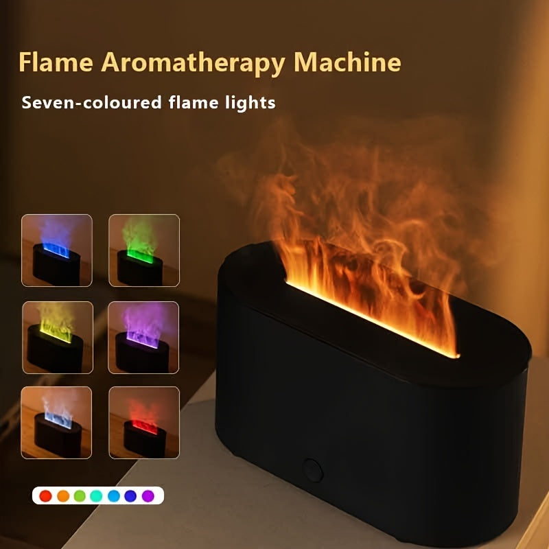 USB powered flame design humidifier and aromatic diffuser with environment light, suitable for home bedrooms and offices.