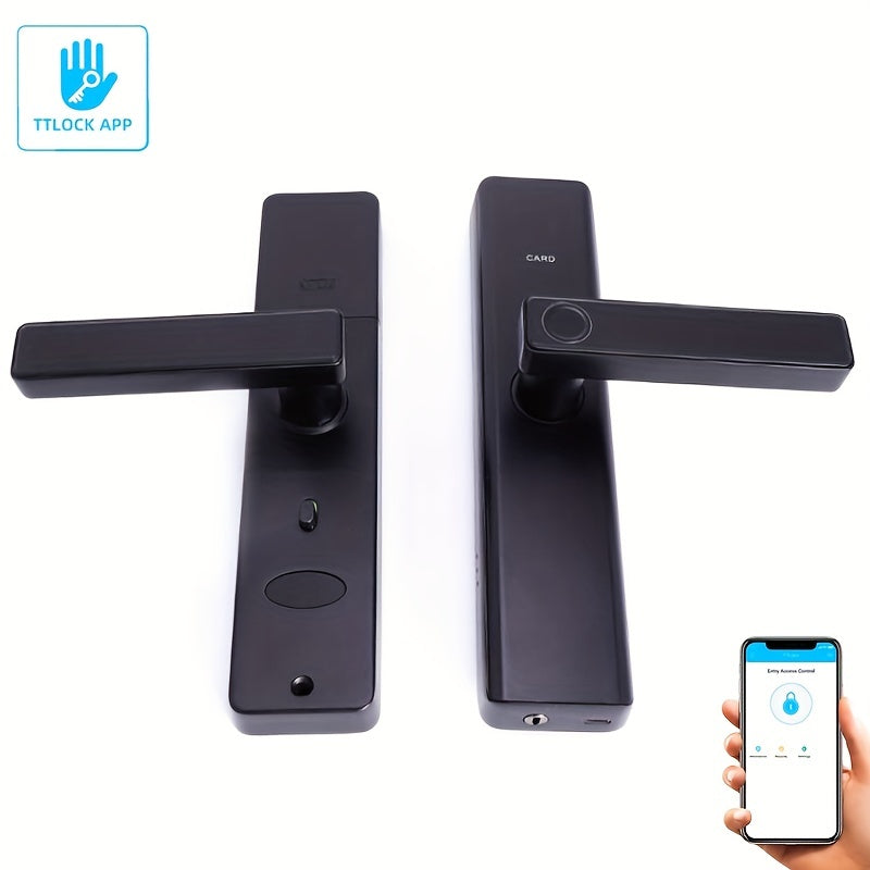 Wifi Electronic Lock with multiple access options (Password, Card, Fingerprint, Key) and TT App/Tuya App support.