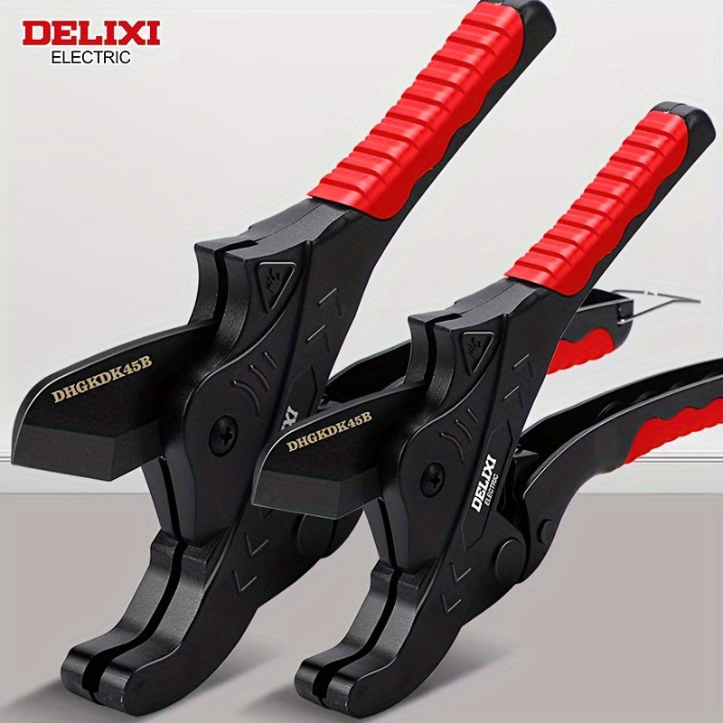 DELIXI ELECTRIC Electric Ratchet PVC Pipe Cutter: Cuts PEX, PVC, PPR, and Plastic Hoses with SK5 Blade, Aluminum Construction