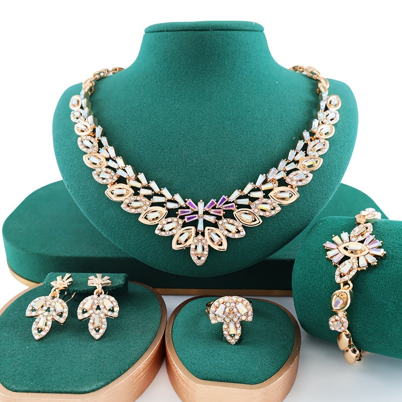 Latest 4 Piece Cubic Zirconia Jewelry Set in Wedding Gold Plating for Women - Complete Jewelry Set