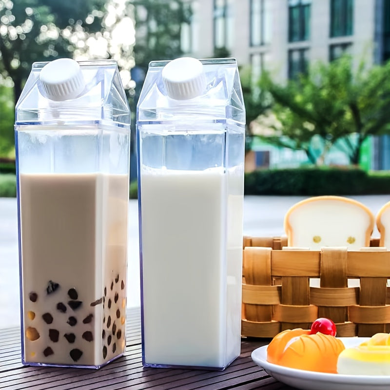 Stylish milk carton water bottle, travel-friendly, fits in backpacks and car cup holders, ideal for cold drinks and fruit juice.