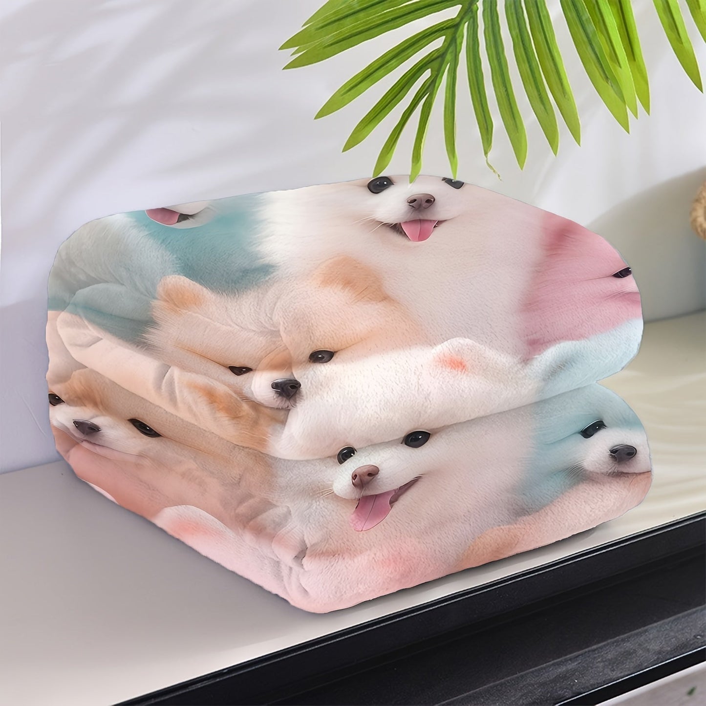 All-Season Flannel Throw Blanket featuring a Cute Pomeranian Dog Pattern - Soft, Warm, and Versatile for Sofa, Chair, Car, Office, Bedroom, Home, Travel, and Camping - High-Definition Digital Print, Contemporary Style - Polyester Material, Machine