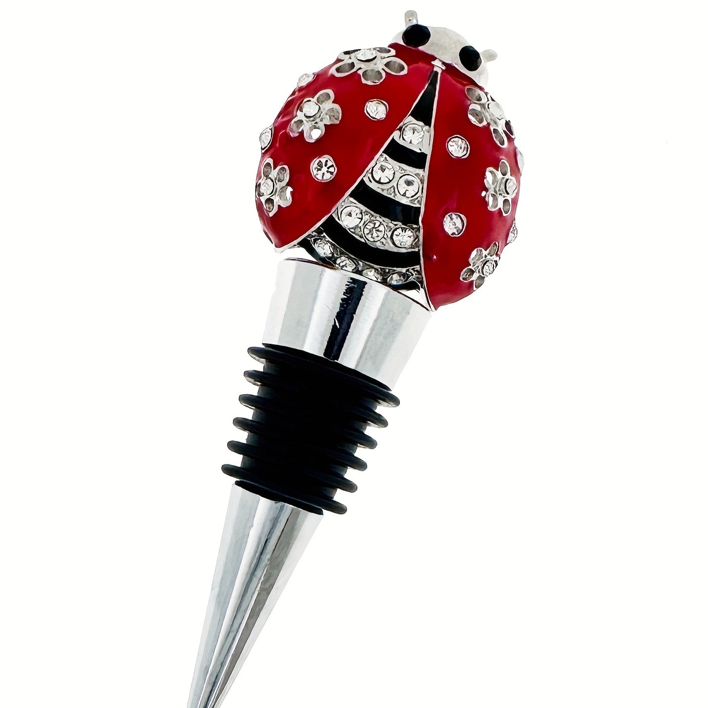 Shiny rhinestone ladybug wine stopper - great for bars and parties, perfect gift for mom or girlfriend, decorative closer.