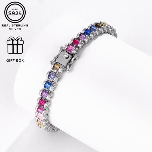 Stylish Vintage 925 Sterling Silver Link Chain featuring Colored Cubic Zirconia, Perfect for Daily Wear and Gifting, Silver Plated, Odek Synthetic Zirconia Jewelry for Parties and Events, Weight: 15.65g