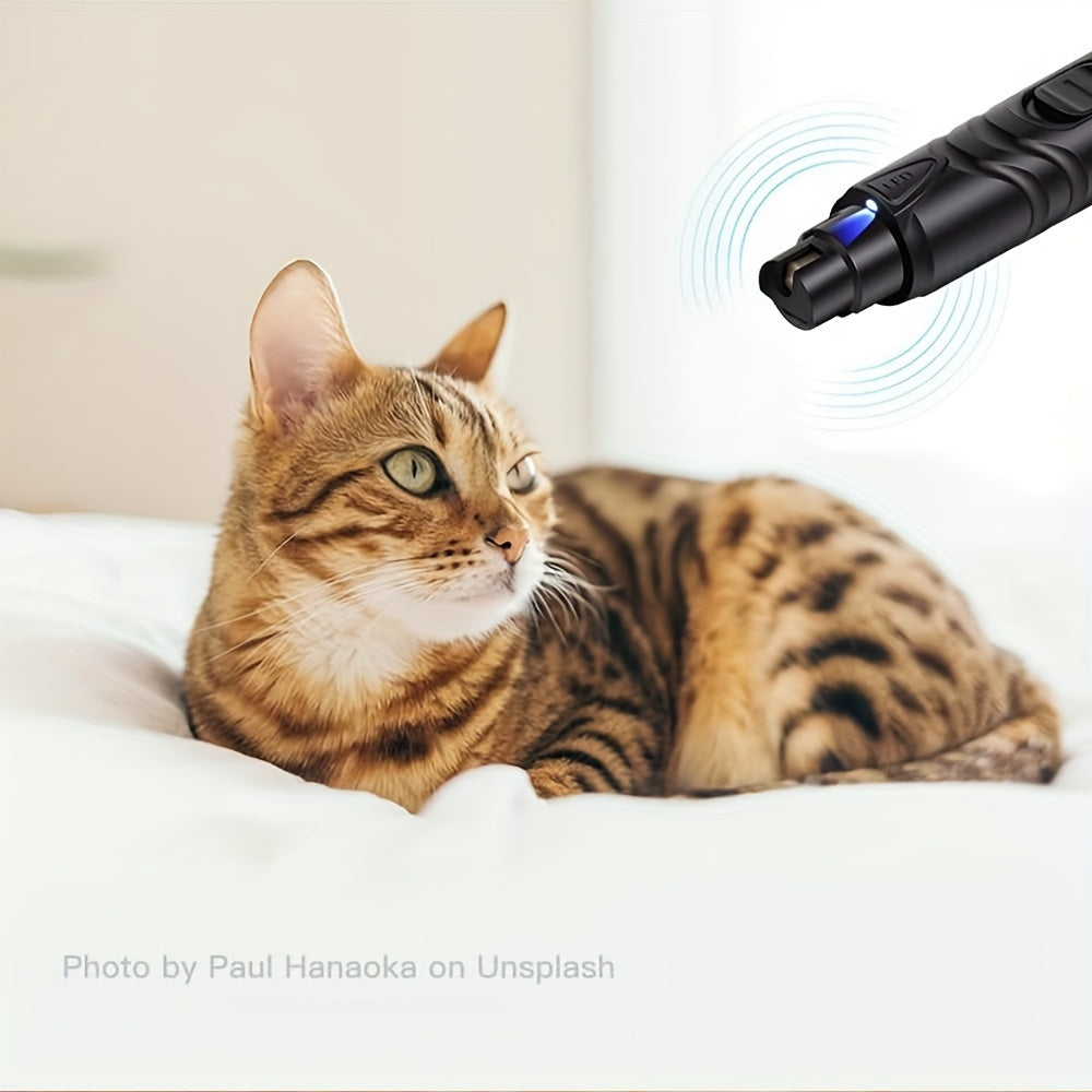 Quiet pet nail grinder for dogs and cats with LED light, rechargeable, 2 speeds, includes nail file and clipper, ideal for large dogs.