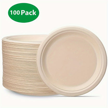 [Bestselling] Pack of 100 High-Quality Disposable Plates 7/9 inch - Durable Biodegradable Plates Made from Wheat Straw for Desserts, Salads, Parties - Ideal for Kitchen, Restaurant, Picnic, Camping