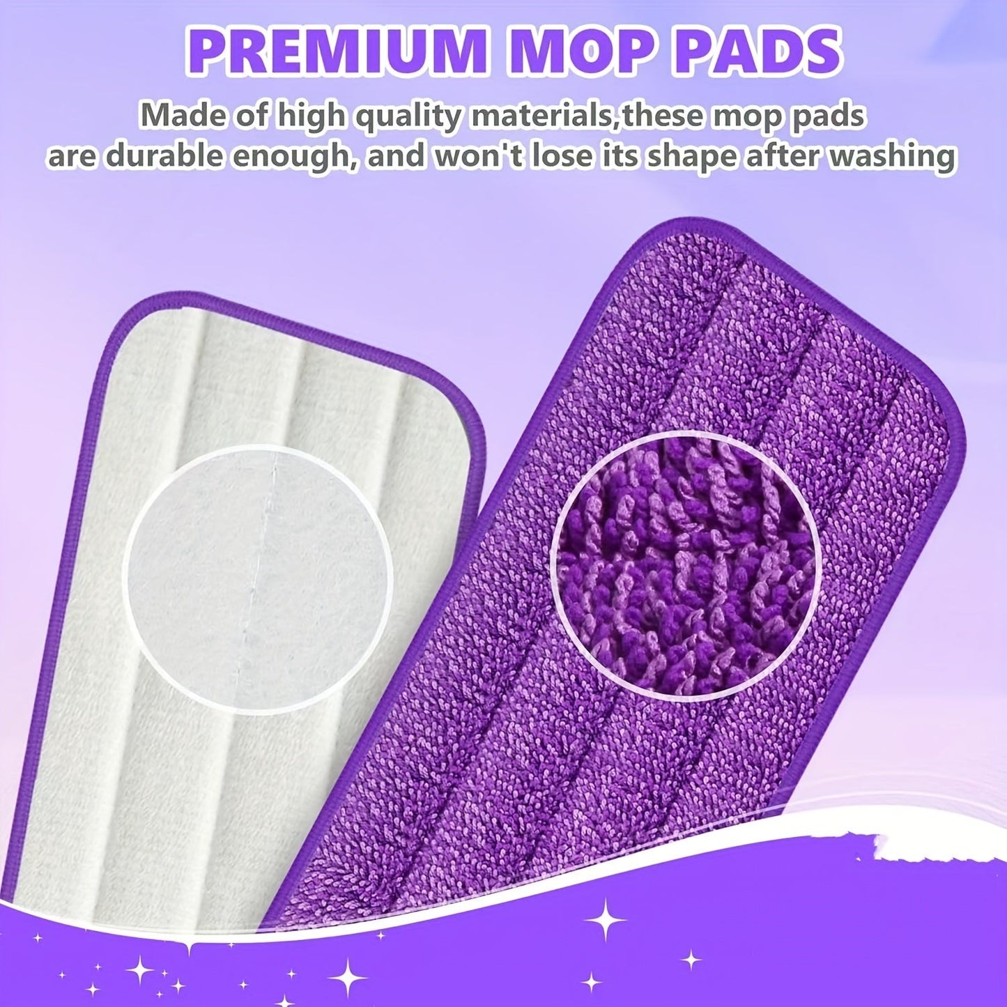 Get 18 reusable microfiber mop pads for 33.02-38.1cm spray mops. These machine washable pads are perfect for multi-surface floor cleaning with super fine fibers.