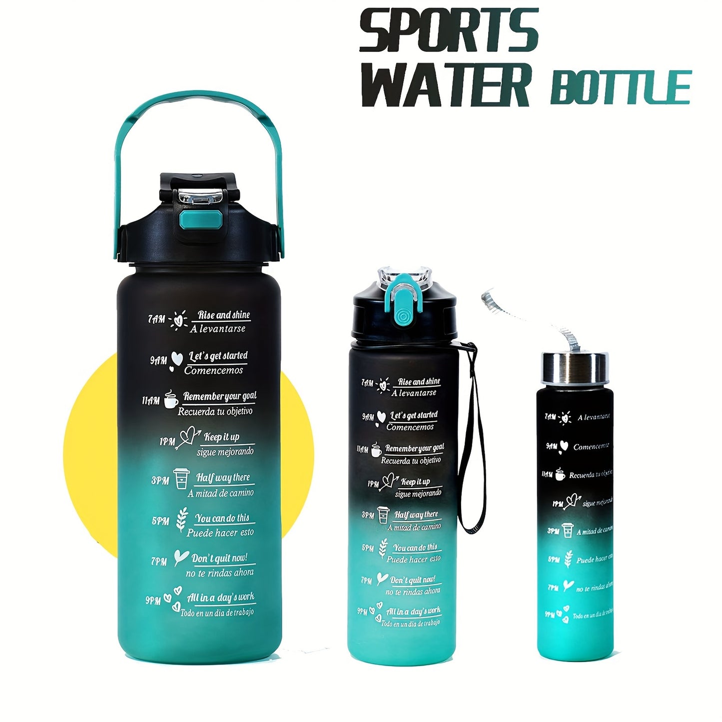 Motivational water bottle set for outdoor activities and fitness; ideal for camping, hiking, and birthday gifts.