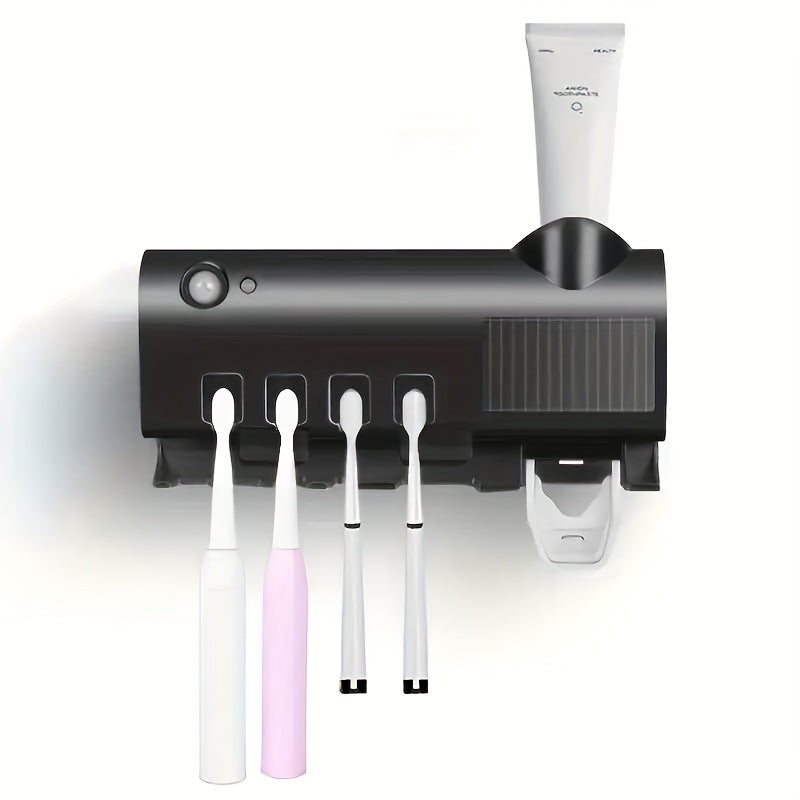 UV Toothbrush Holder with Automatic Toothpaste Dispenser - Wireless, USB Rechargeable, Wall-Mounted, No-Drill Installation.