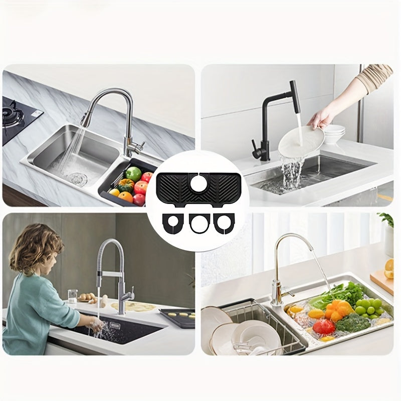 Kitchen Storage & Organization Set: Includes a universal Faucet Drain Pad and Double Aperture Sink Drain Shelf to prevent splashing and water accumulation in both kitchen and bathroom sinks. Great for organizing home supplies.