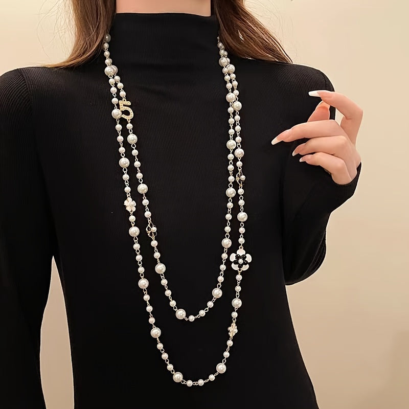 Elegant Baroque-inspired Faux Pearl Flower Necklace, Perfect for Women's Parties, Banquets, and Everyday Wear