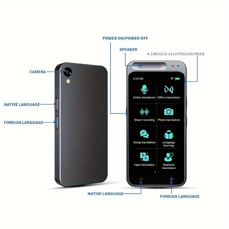 LERANDA Z6 Language Translator Device with real-time voice translation, 138 languages, Wi-Fi enabled, battery-powered with 1500mAh lithium polymer, type-C charging (charger not included).