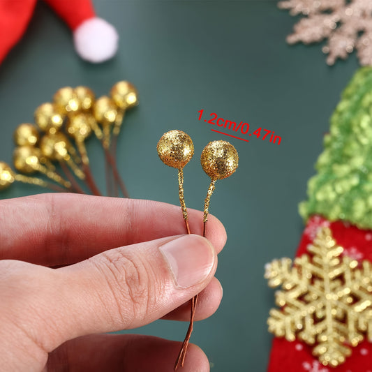 50 artificial holly berries on wire for Christmas decorations.