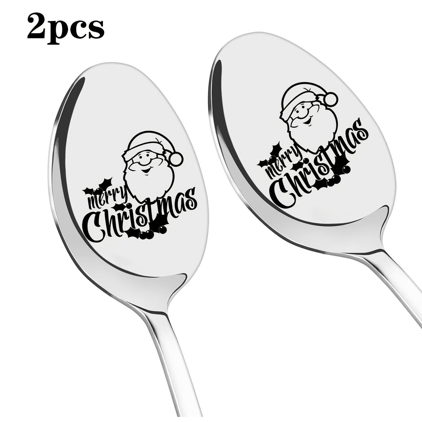 Stainless Steel Spoon Laser Engraved with "Merry Christmas" Design, Perfect for Halloween/Christmas Gifts, Theme Parties, and Gifts for Friends, Family, Classmates, and Colleagues, 2/4/6 Pack, Long Handle