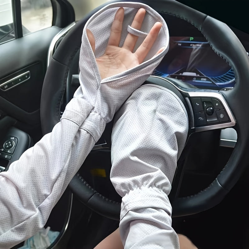 Elegant Black and White Horseshoe Sleeves - Loose Hook Finger Arm Covers for Women Driving, Providing Summer UV Protection