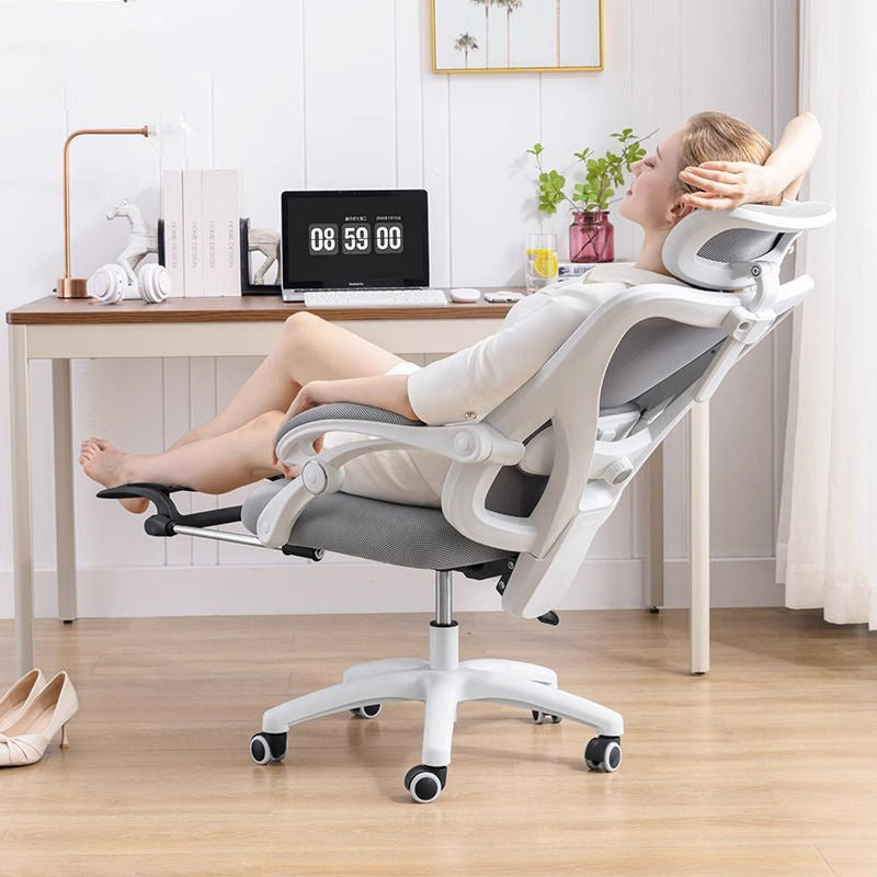 Ergonomic office chair with wheels in non-padded plastic frame, suitable for home and office use. Available in black or white.