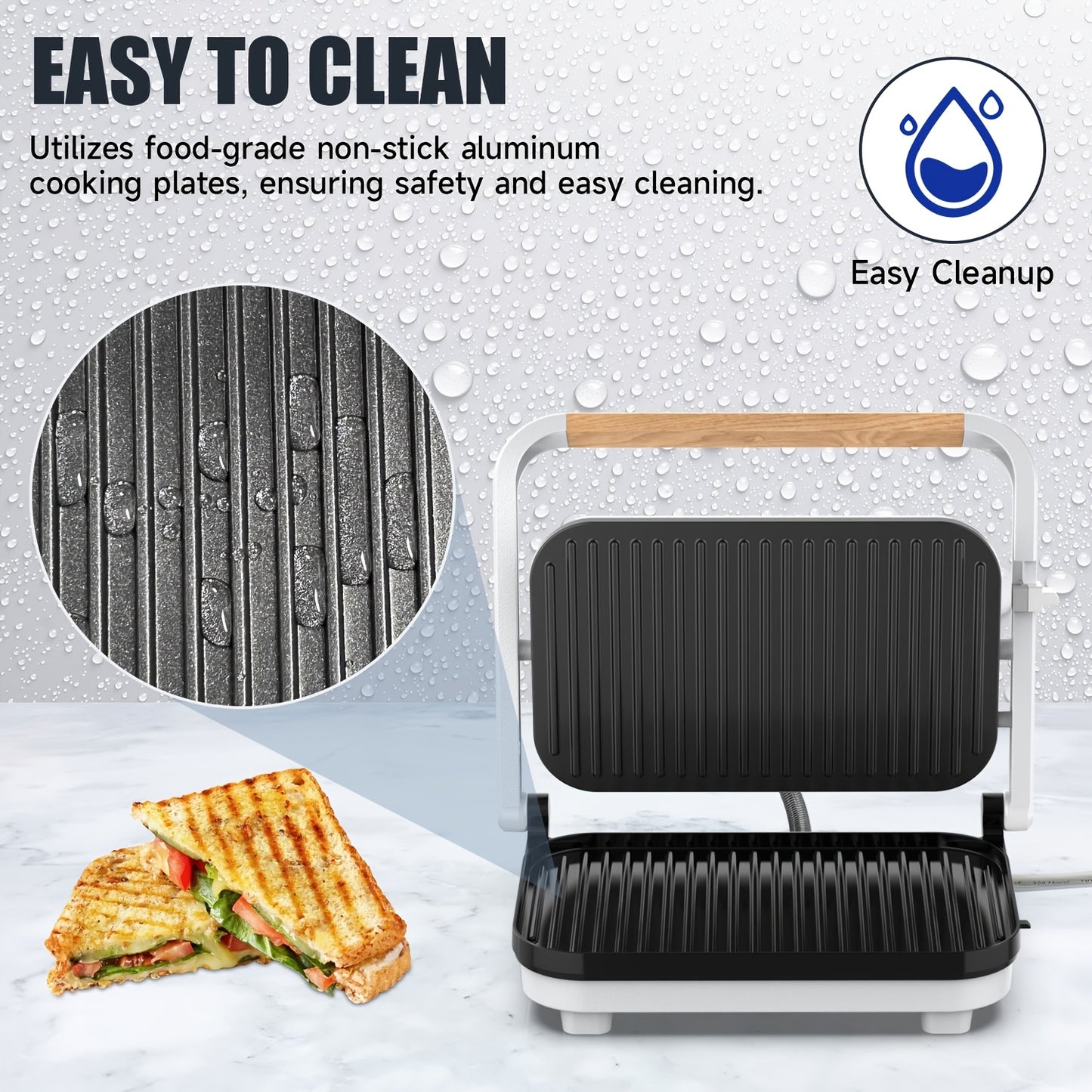 Single electric indoor grill with nonstick grids, locking lid, and 1100-1300W power for various dishes