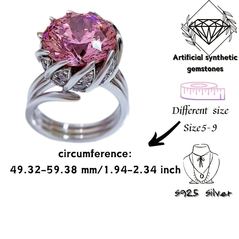 This elegant Lotus Flower ring is crafted from 925 Sterling Silver and features a stunning 7.5 Carat Pink Synthetic Gemstone. It comes with a gift box included, making it perfect for vacation or gifting. The Flowers Theme design and luxurious style make