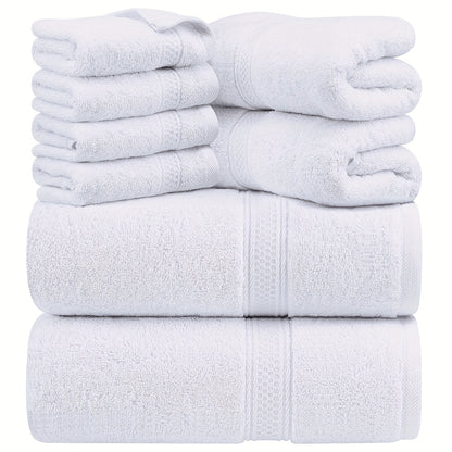 8-piece superior towel set made of ring spun cotton includes 2 bath towels, 2 hand towels, and 4 wash cloths in multicolor, perfect for bathroom, gym, hotel, and spa use.