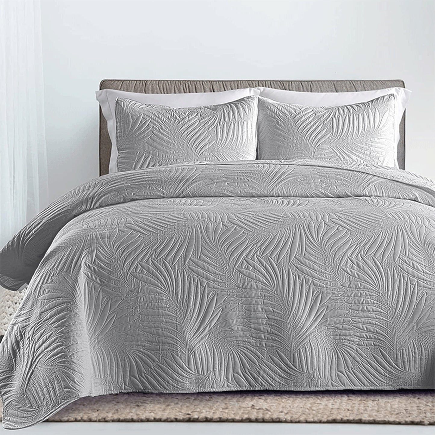 Bedroom Dormitory Room Decor Set includes one leaf embossed bedspread and two pillowcases, all made of soft, breathable, and comfortable materials. Filler not included.