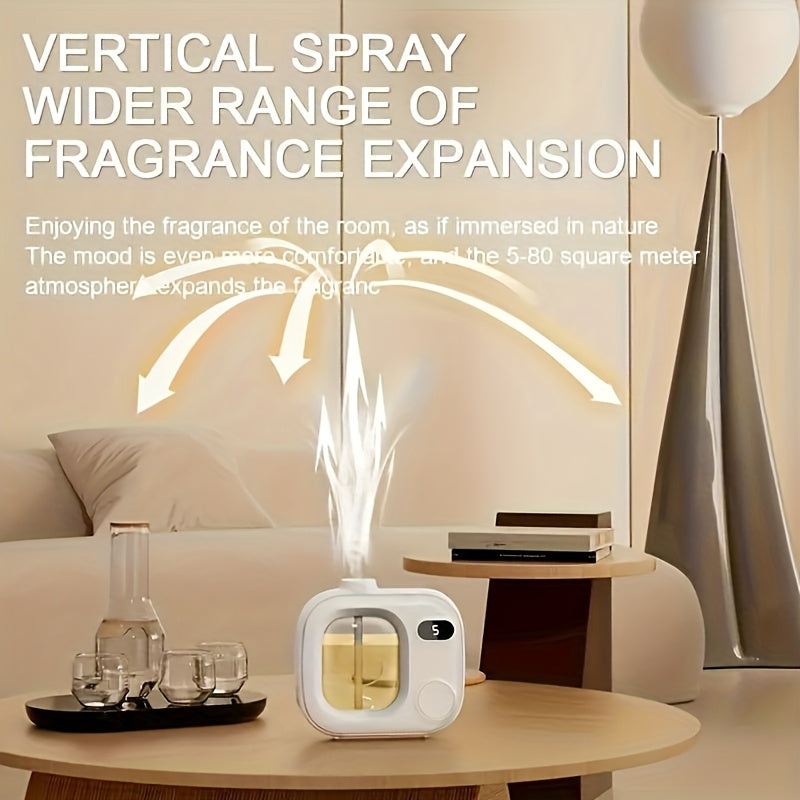 Multi-functional automatic aromatherapy diffuser with 5 modes, digital display, and USB rechargeable feature. Provides long-lasting scent for various spaces. Ideal gift for holidays and birthdays.