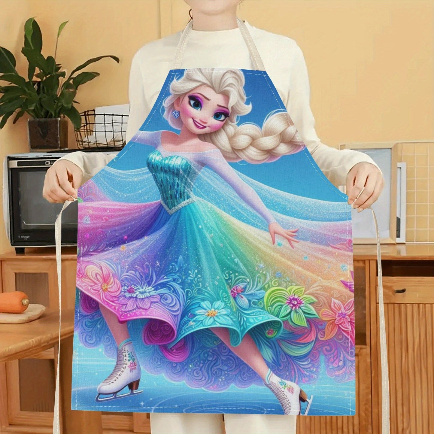 Stay stylish and clean in the kitchen with our Disney Elsa Princess Cartoon Printed Apron. Made from waterproof polyester woven fabric, this apron features a beautiful floral pattern that is perfect for hotel, supermarket, restaurant, fruit shop, milk