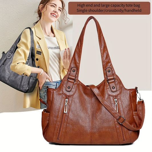 Vintage style tote bag for women, with adjustable strap and zipper closure, perfect for casual commuting and shopping in black color.