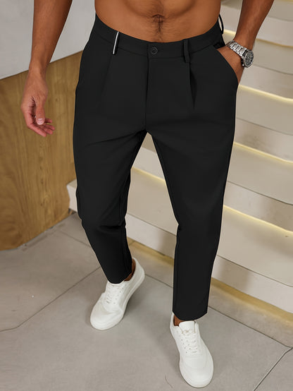 Versatile Men's Business Casual Pants with Elegant Waistband and Pleats