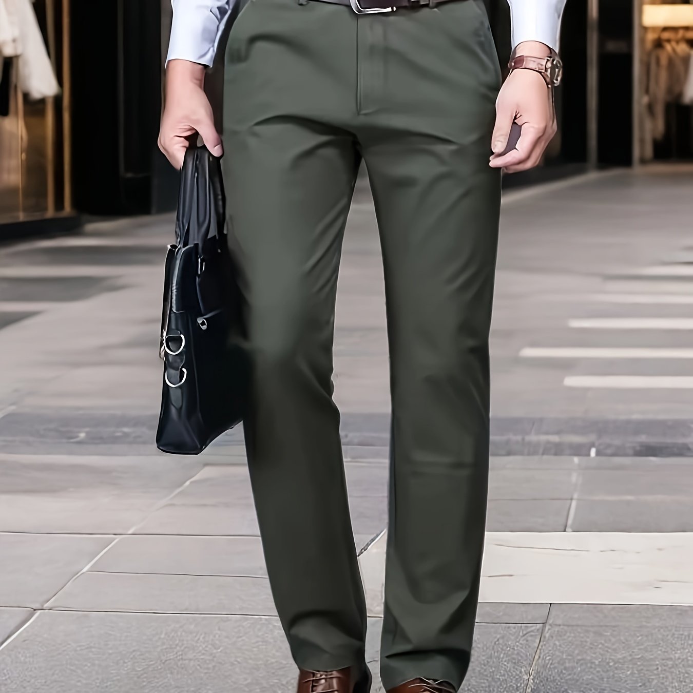 Men's formal solid color stretch dress pants with classic design for business