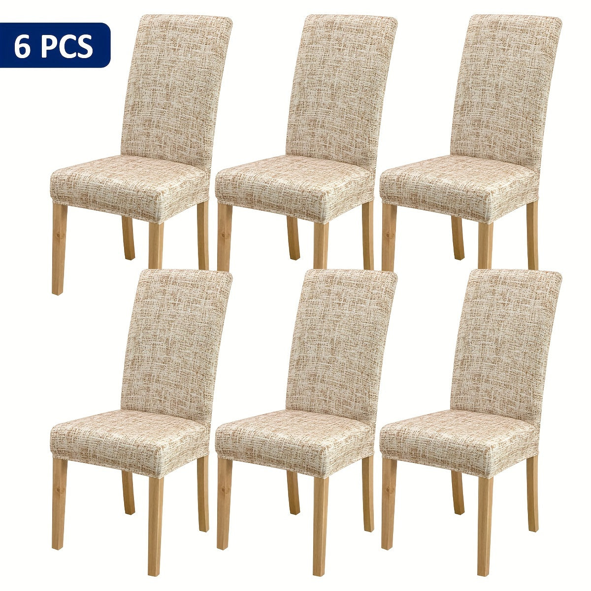 Set of 4/6 checkered light brown floral print chair covers for home decoration and furniture protection.