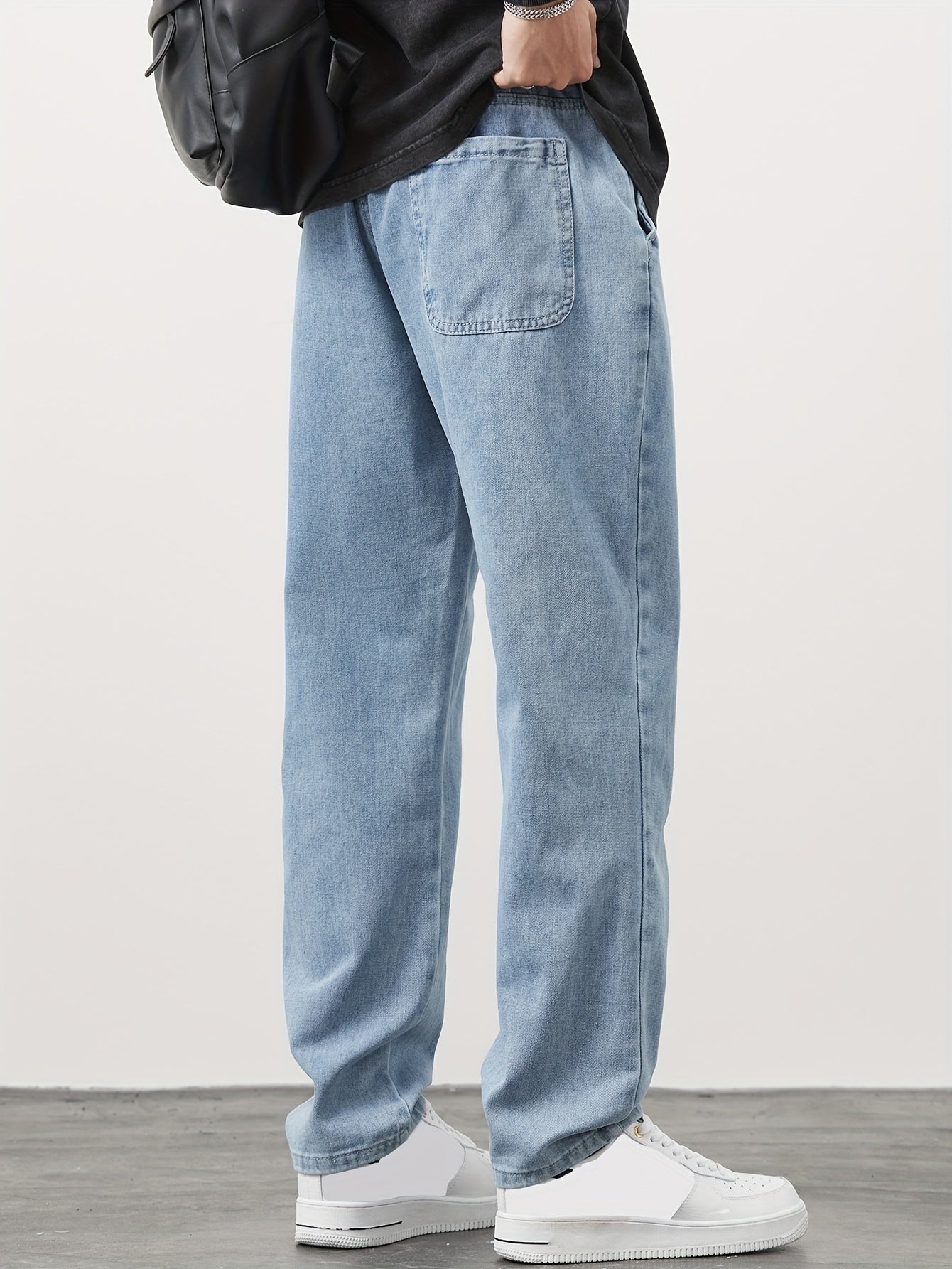 New style for Spring and Autumn 2024: Men's straight-leg denim pants from Japanese and Korean brand, Gengyuan. Loose fit, versatile, and fashionable drawstring sports casual cropped