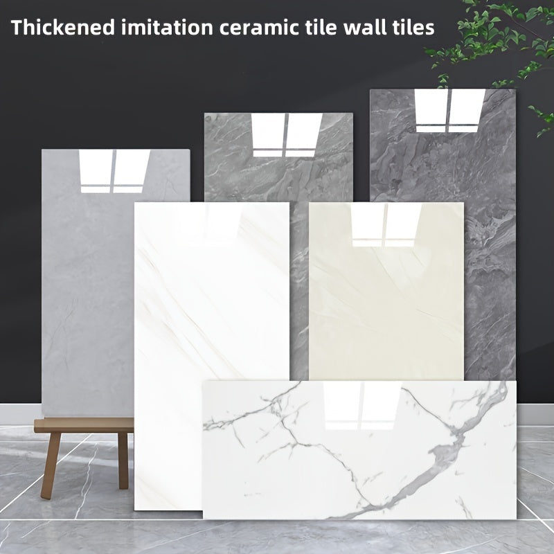 10pcs and 20pcs self-adhesive foam imitation marble tiles in PVC and PE materials with washable straight puzzle pattern. Suitable for living room, kitchen, bathroom, and home waterproof wall stickers. Can be cut to fit any size, perfect for home