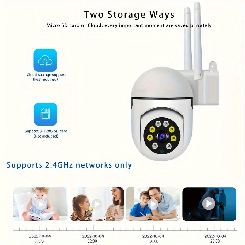 Motion tracking HD WiFi security camera featuring full-color night vision and two-way audio. USB powered and compatible with smartphones.