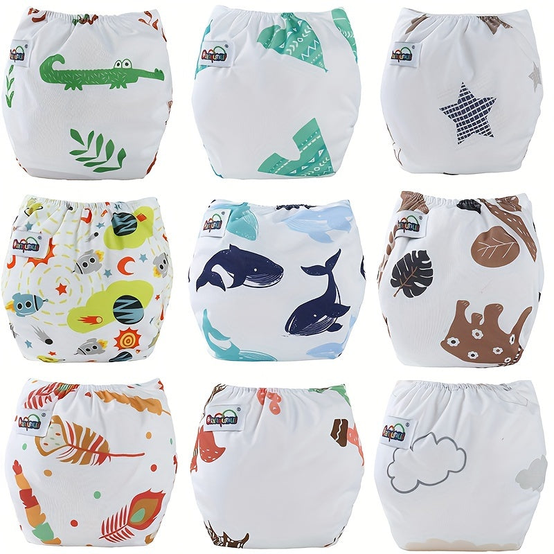 Set of 3 Unisex Baby Training Pants, Waterproof Cotton Cloth Diapers, Adjustable Snap Closure for Ages 0-3 featuring Cute Printed Designs - Washable Pull-Up Diaper Covers for Toddlers