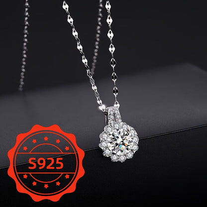 Elegant and luxurious, this S925 silver sunflower pendant necklace is perfect for women. Featuring synthetic cubic zirconia and a full drill flower design, it comes on a choker chain that is perfect for daily wear, parties, and dates. This necklace is a