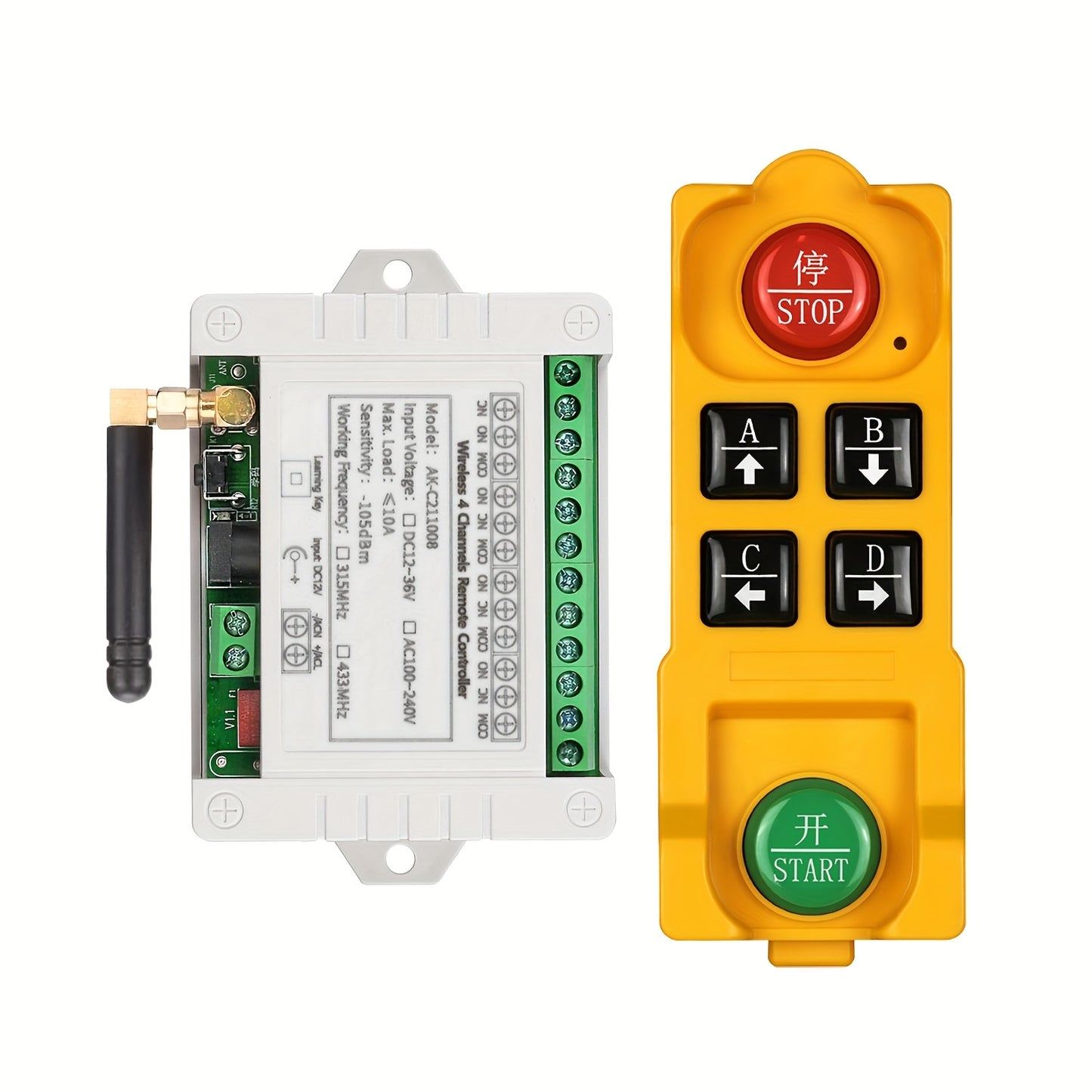 1pc 433MHz Wireless Relay RF Remote Control Switch Receiver, 4 Channel, Wall Mount, Shock-Resistant, for Computers, Non-Waterproof, Hardwired, ≤36V, DC 12V 24V 36V 10A, Orange Transmitter